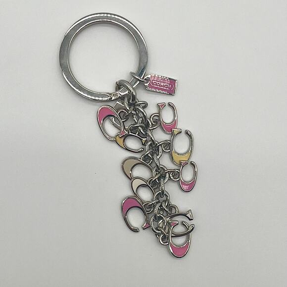 COACH Bag Charm Keychain, Pink Yellow and White Letter Cs - Picture 5 of 5